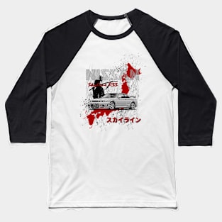 Nissan Skyline R33 GTR with samurai and Japan map JDM Car Baseball T-Shirt